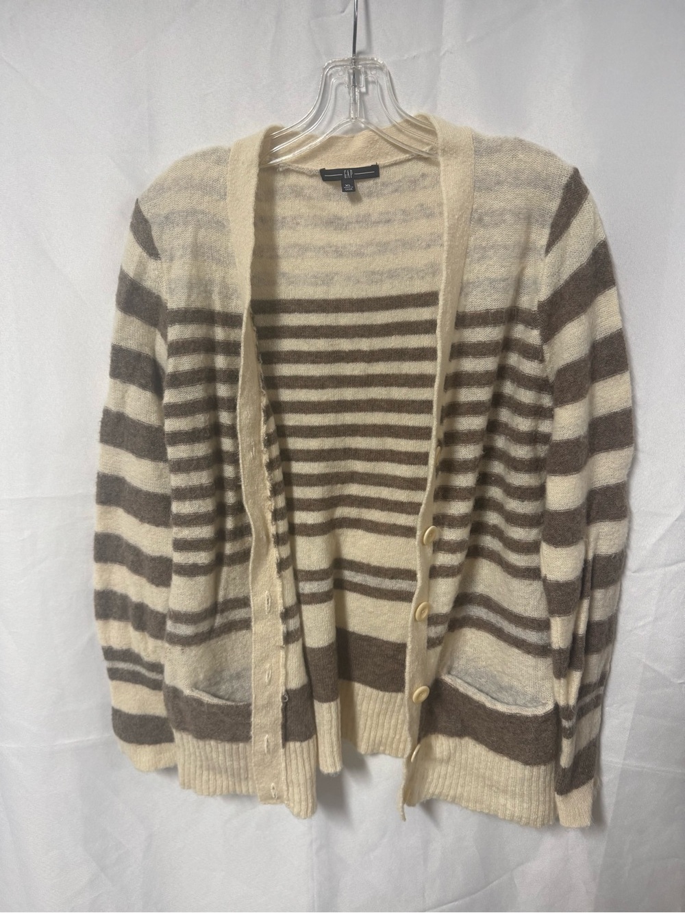 GAP Cream and Brown Striped Knit Sweater